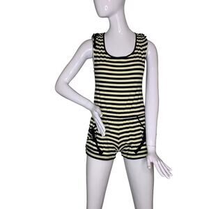 Johnny Martin Women Striped Romper Sleeveless Black & Cream Size S Pull-…